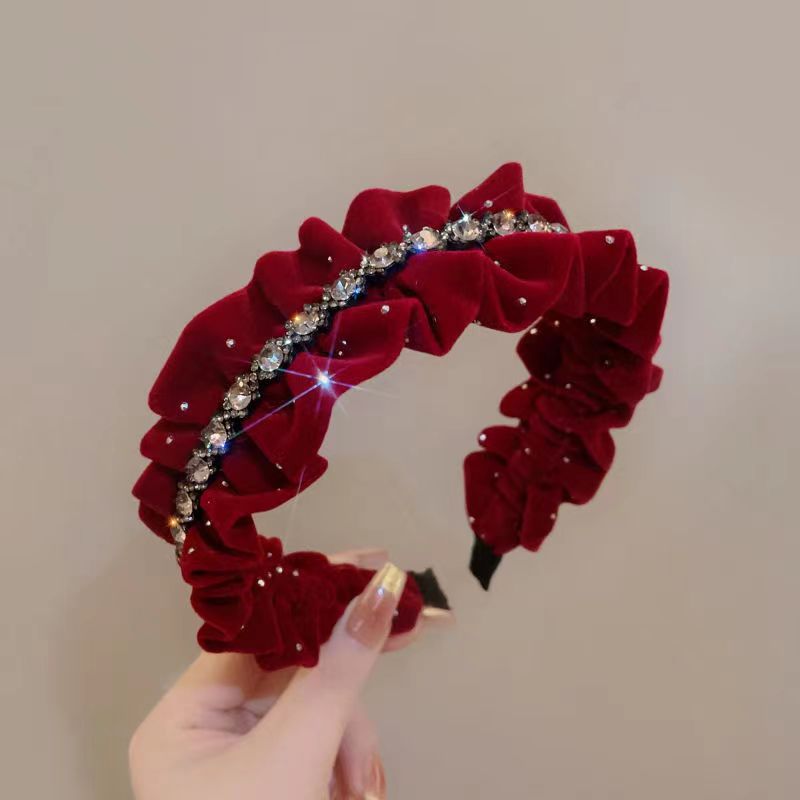 Wholesale Vintage Pleated Diamond Inlaid Fabric Headbands